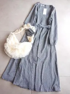 未使用fifthチェック長袖ロングワンピース