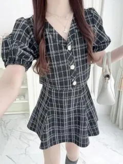 GRL カーディガンxミニスカートチェック柄ツイードセットアップ sm246