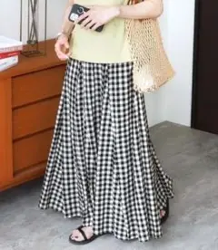 大特価 美品 reca マキシ丈 ギンガムチェック ロングスカート ナチュラルのサムネイル