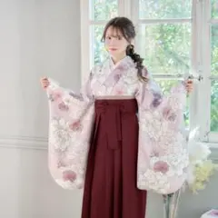 新品袴4点セット 卒業式 小学生 大学生 エンジ ピンク 牡丹 80EJ