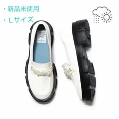 パール装飾厚底 レインシューズ ホワイト 24~25cm