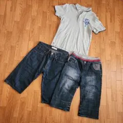 デニムハーフパンツ・ポロシャツ 160～170cm・S　3点セット