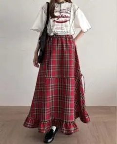 【新品タグ付】kutir⭐️ソートダブルリボンフリルスカート チェック フリルのサムネイル