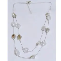 ｜バロックパール｜2連シルバーチェーンネックレス｜ニュアンス｜