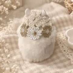 【はむにぎり用】 バブーシュカ アイボリー お花モチーフ 編み物