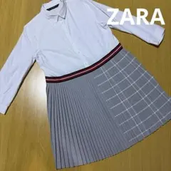 ZARA BASIC ホワイトシャツ グレー プリーツスカート　ザラユニクロポロ