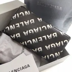 バレンシアガ ロゴ 総柄 レザー 長財布 ラウンドジップ ブラック 付属品ありのサムネイル