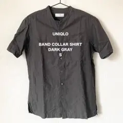 【UNIQLO】 ユニクロ バンドカラーシャツ 麻混 グレー S 半袖 夏服