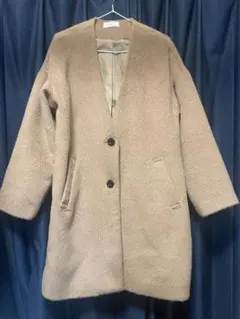 select MOCA シャギー起毛素材ポケット付き長袖ノーカラーコート