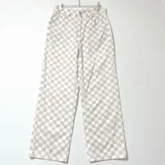 GU チェック柄ストレートパンツ ベージュ M レディース Y 個性的