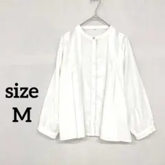 長袖シャツブラウス　ホワイト M オフィスカジュアル　ボリュームスリーブ