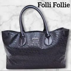 未使用保管 706 フォリフォリ トートバッグ A4 クロコ型押し パープル 美品】 Folli Follie フォリフォリ クロコ型押し エナメル