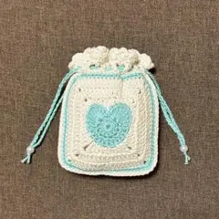 ハート グラニースクエア 巾着 ポーチ ハンドメイド かぎ針　編み物