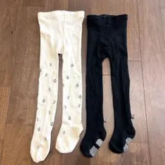 タイツ　花柄　黒　リボン　85cm 2点セット　テータテート　バースデイ