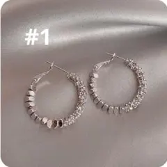 シルバーフープピアスリング　キャッチレス HANSYOU クリスタルフープピアス