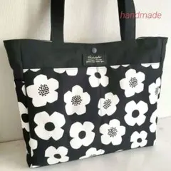 国産帆布キャンバス　ポケットいっぱい　A4　通勤　大きめ　肩掛け　北欧　ブラック