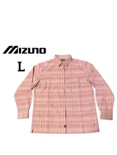MIZUNO アウトドアチェック柄 長袖ネルシャツ ピンク系Lサイズ