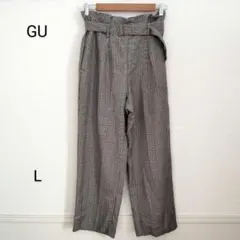 GU ジーユー チェック柄 パンツ L ベルト付き カジュアル かわいい
