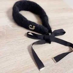CA4LA カシラ ヘア カチューシャ リボン ウール 黒 ロゴ チャーム