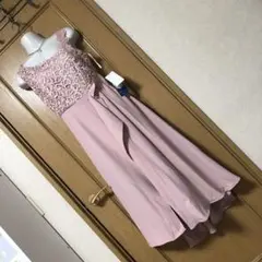 新品！ドリードール 刺繍レースミモレ丈パーティードレス アンティークピンク