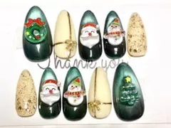 【接着テープ付き】⑤クリスマス ネイルチップ 緑マグネットネイル