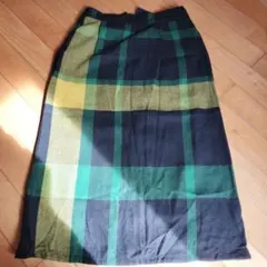 フェリシモ サニークラウズ 緑と黒のチェック柄 タイト ロングスカート