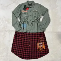 ONEMADE ミリタリーシャツ カーキ 46 重ね着風 オシャレ カジュアル