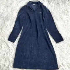 LACOSTE ラコステ ベロア調 ワンピース ネイビー 42 ロゴ刺繍付き