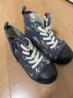 BREEZE 恐竜柄ネイビーキャンバスハイカットスニーカー