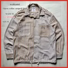 【グアテマラ製】 ワカミ オープンカラーストライプシャツ ブラウン Mサイズのサムネイル