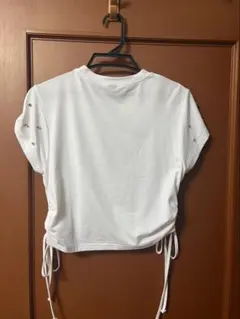ラインストーン Tシャツ ホワイト 半袖 ドロスト