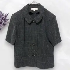 ASPIRATION ✨️半袖ジャケット　丸襟　ラメ　チェック　肩パッド　レトロ