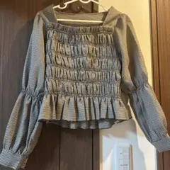 ギャザー入りチェック柄ブラウス M