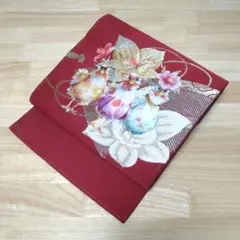 ニワトリさん♥名古屋帯リメイク1点物♥鶏♥メガネの雌鶏♥お花でおめかし