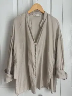 ZARA リネン 麻 シャツ ベージュ Mのサムネイル
