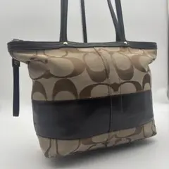 COACH コーチ トートバッグ シグネチャー キャンバス レザー ベージュ 茶のサムネイル