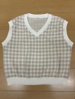 Honeys ベスト ベージュ・ホワイトチェック Ꮇサイズ