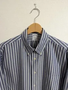 美品　ブルックスブラザーズ　シャツ　ノンアイロン　ブルー×白　ストライプ　ツイル