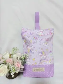 上履き入れ(ユニコーンー柄）女の子、入園入学準備グッズ、シューズ袋　裏地、マチ付