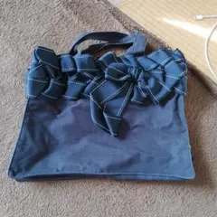【オシャレ！】ダークブルー リボン トートバッグ