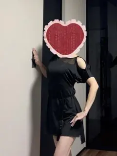 ブラックオフショルダー社交ダンスウェア　レッスン着