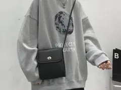 スウェット トレーナー グレー ロゴプリント 地球柄 オーバーサイズ メンズ