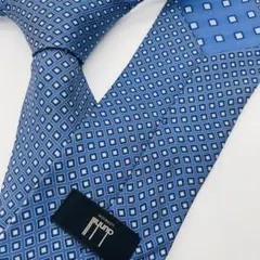 【良品】dunhill ダンヒル　ネクタイ　ブルー　総柄　シルク　イタリア製のサムネイル