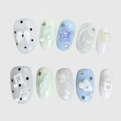 SHEIN ネイルチップ つけ爪 天使 星 ホワイト 水色 ウィッシュコア