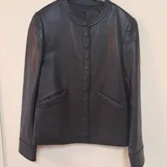 ノーカラー ラムレザージャケット ブラック
