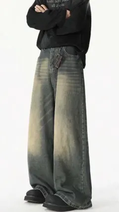 ワイドレッグデニムパンツ ダークグレー