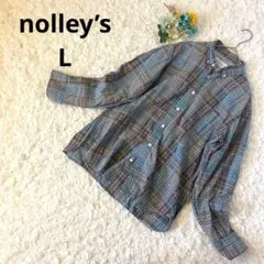 ノーリーズ　ボタンダウンシャツ　チェック柄　メンズ　長袖　替えボタン付き　綿　L