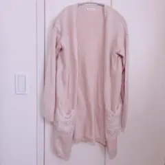 しまむら Raf Raf ピンクニット Ｍ ポケット ロングカーディガンフェザー