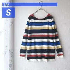 GAP ギャップ 長袖ニット S マルチボーダー柄カラフル 柔らか Uネック