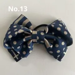 ハンドメイド　リボンヘアゴム　ブルー水玉